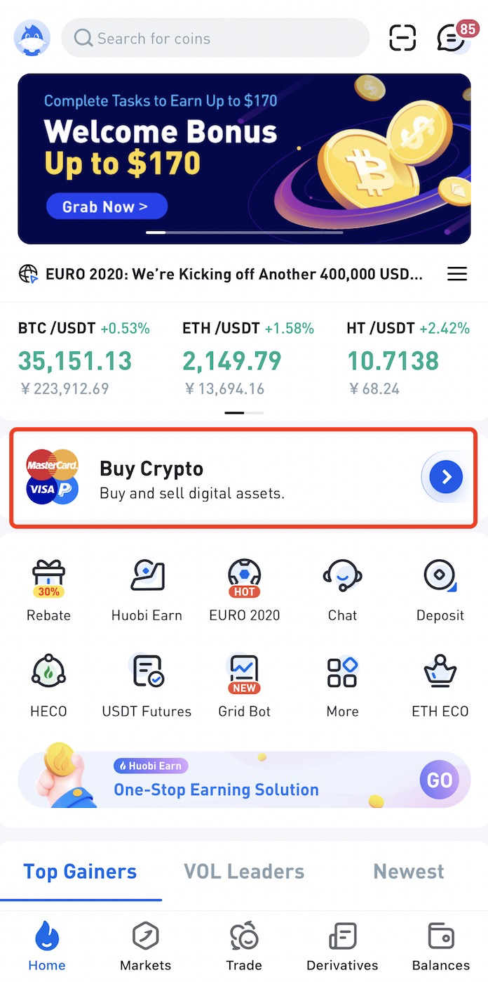 how to buy crypto in huobi